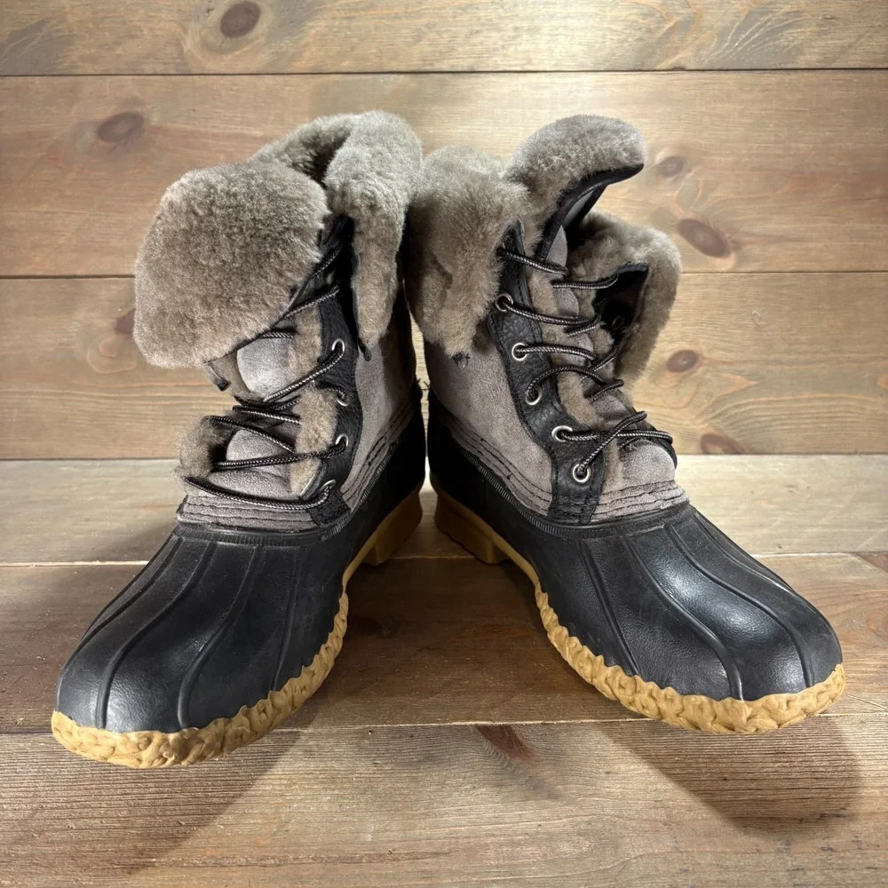 LL Bean duck Boots Womens size 10 shoes Gray Shearling Suede Duck snow